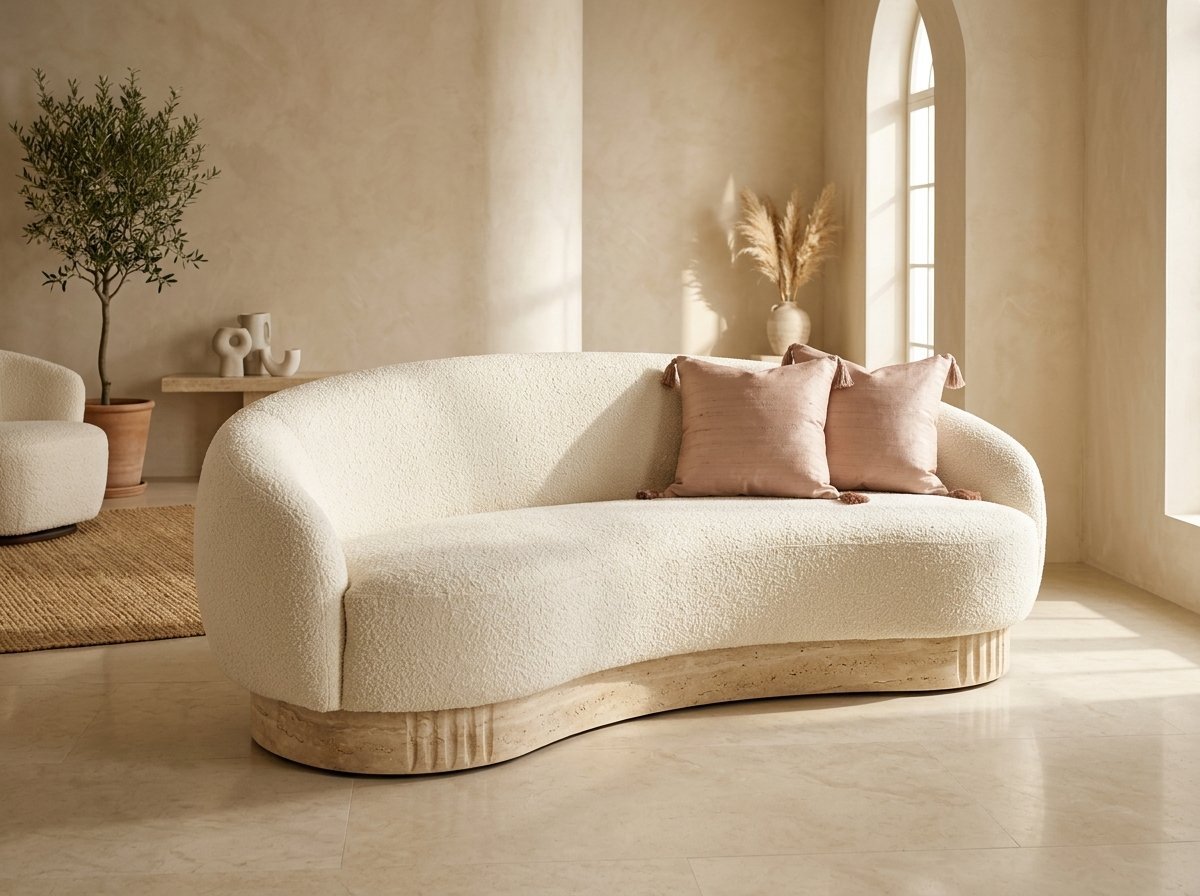 Aurelia Curved Bouclé & Roman Travertine Cloud Sofa