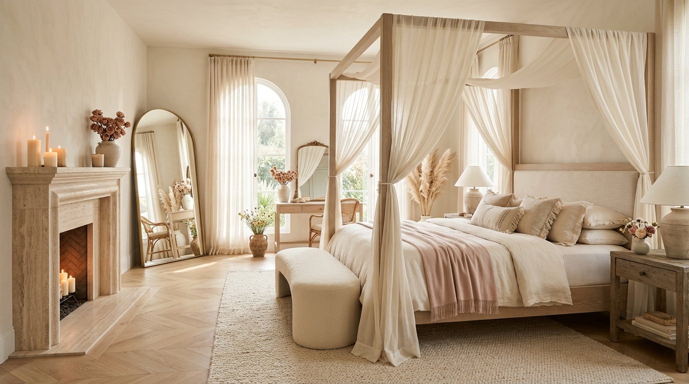 The Quiet Luxury Boudoir: High-Pile Berber Wool & Sheer Belgic Linen